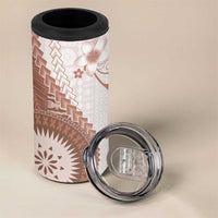 Bula Fiji 4 in 1 Can Cooler Tumbler Brown Plumeria Masi Tapa Pattern LT05 - Polynesian Pride