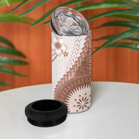 Bula Fiji 4 in 1 Can Cooler Tumbler Brown Plumeria Masi Tapa Pattern LT05 - Polynesian Pride