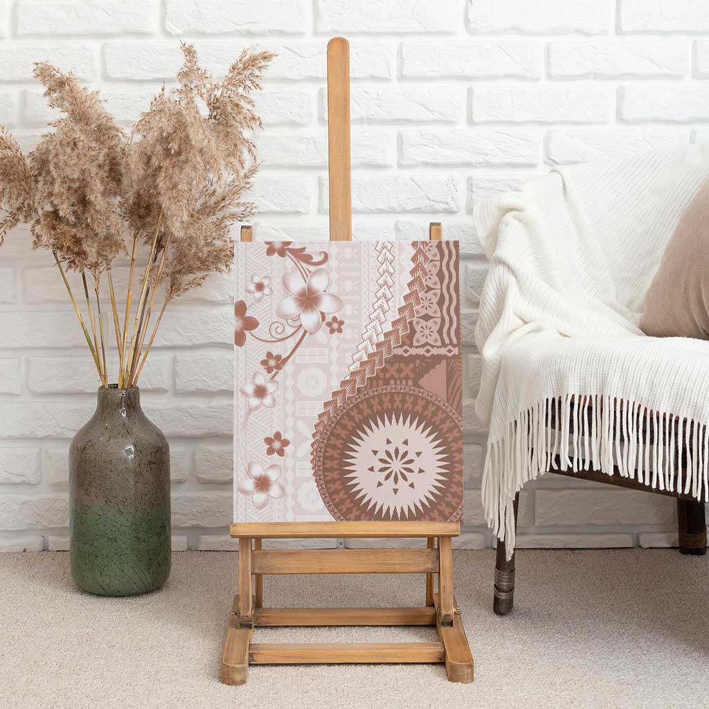 Bula Fiji Canvas Wall Art Brown Plumeria Masi Tapa Pattern - Polynesian Pride