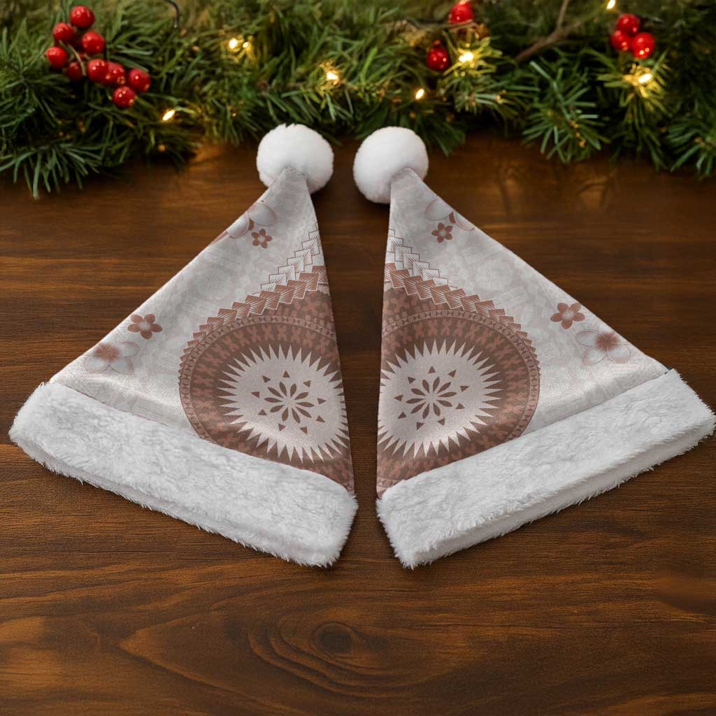 Bula Fiji Christmas Santa Hat Brown Plumeria Masi Tapa Pattern - Polynesian Pride