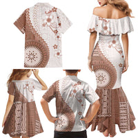Bula Fiji Family Matching Mermaid Dress and Hawaiian Shirt Brown Plumeria Masi Tapa Pattern LT05 - Polynesian Pride