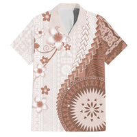Bula Fiji Family Matching Mermaid Dress and Hawaiian Shirt Brown Plumeria Masi Tapa Pattern LT05 Dad's Shirt - Short Sleeve Brown - Polynesian Pride