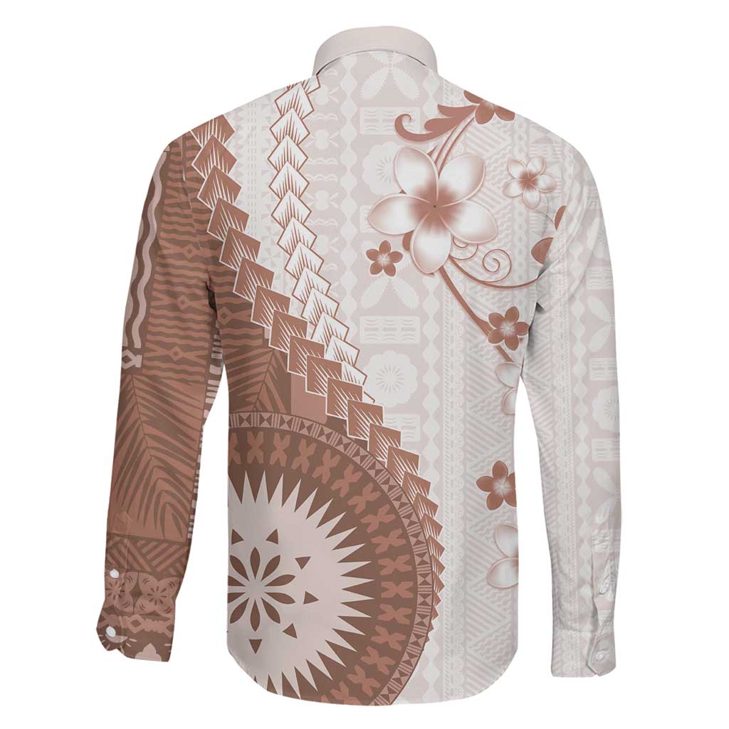 Bula Fiji Family Matching Mermaid Dress and Hawaiian Shirt Brown Plumeria Masi Tapa Pattern LT05 - Polynesian Pride