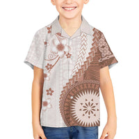 Bula Fiji Family Matching Mermaid Dress and Hawaiian Shirt Brown Plumeria Masi Tapa Pattern LT05 Son's Shirt Brown - Polynesian Pride