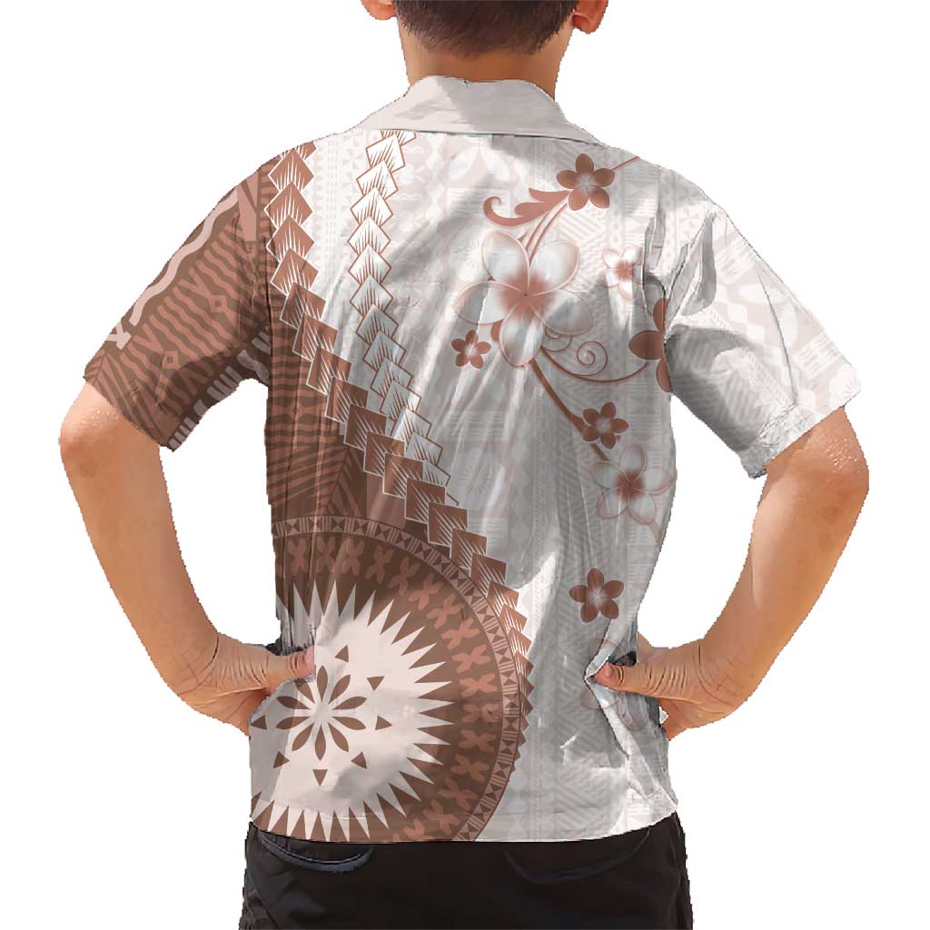 Bula Fiji Family Matching Off Shoulder Maxi Dress and Hawaiian Shirt Brown Plumeria Masi Tapa Pattern LT05 - Polynesian Pride