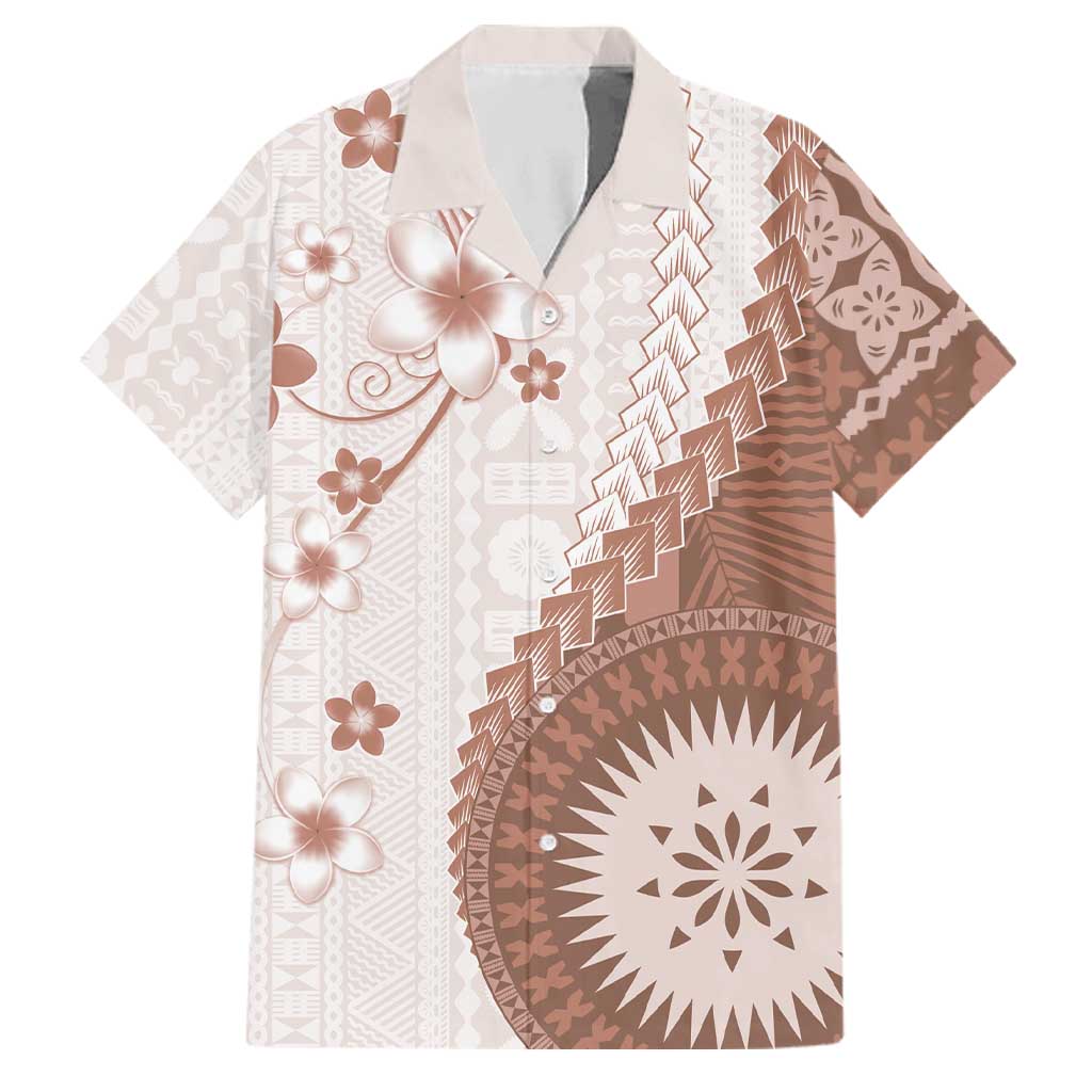 Bula Fiji Family Matching Off Shoulder Maxi Dress and Hawaiian Shirt Brown Plumeria Masi Tapa Pattern LT05 Dad's Shirt - Short Sleeve Brown - Polynesian Pride