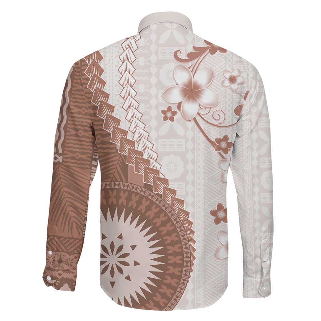 Bula Fiji Family Matching Off Shoulder Maxi Dress and Hawaiian Shirt Brown Plumeria Masi Tapa Pattern LT05 - Polynesian Pride