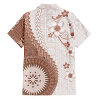 Bula Fiji Family Matching Tank Maxi Dress and Hawaiian Shirt Brown Plumeria Masi Tapa Pattern LT05 - Polynesian Pride