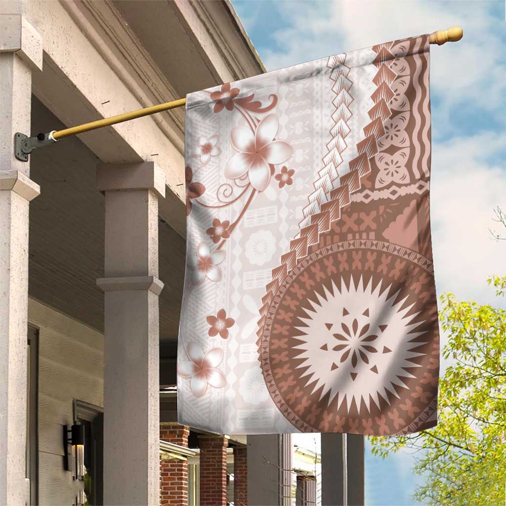Bula Fiji Garden Flag Brown Plumeria Masi Tapa Pattern LT05 House Flag Brown - Polynesian Pride