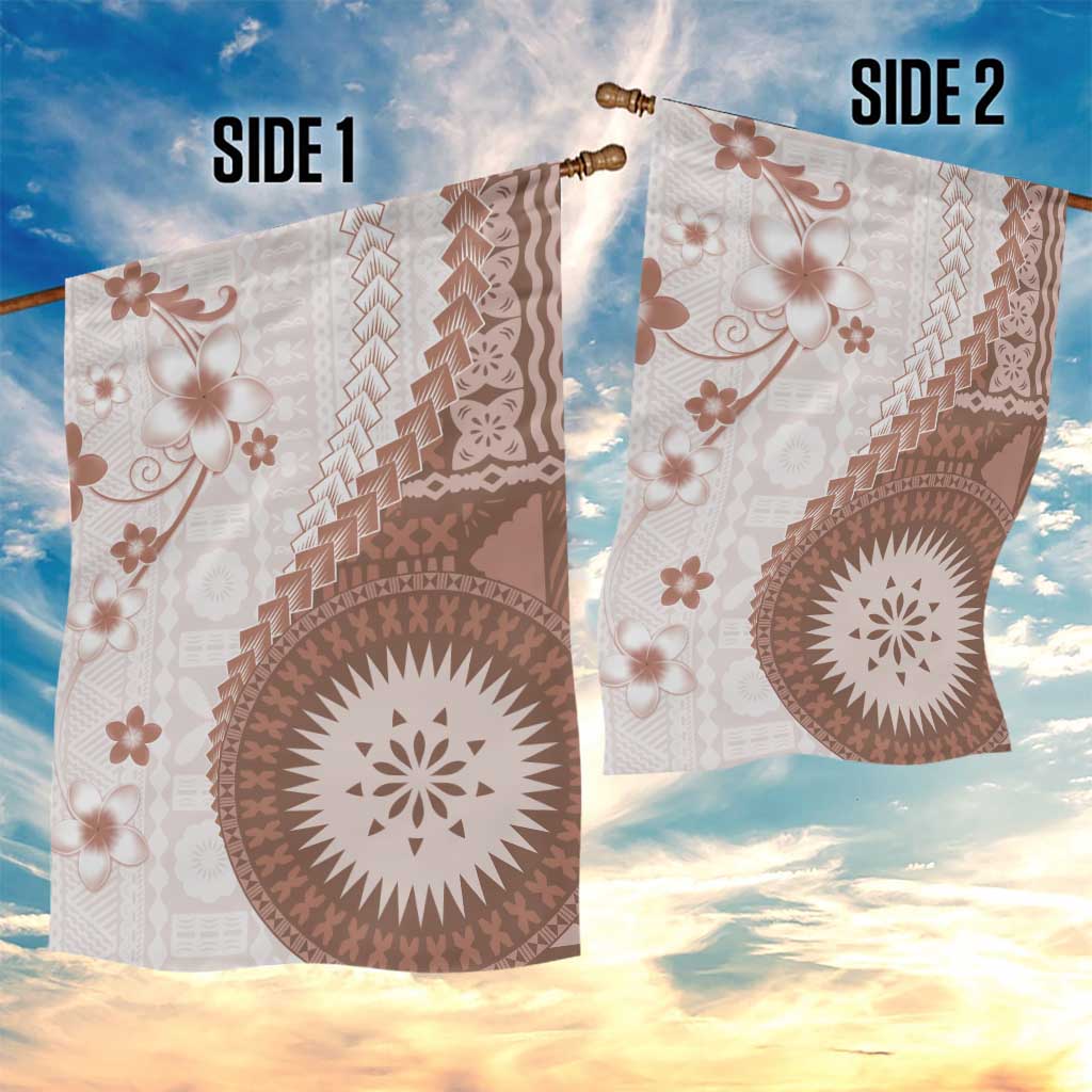 Bula Fiji Garden Flag Brown Plumeria Masi Tapa Pattern LT05 - Polynesian Pride