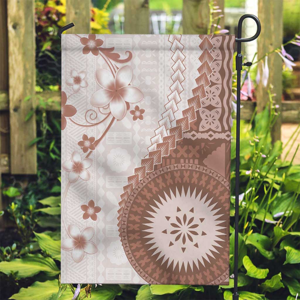 Bula Fiji Garden Flag Brown Plumeria Masi Tapa Pattern LT05 Garden Flag Brown - Polynesian Pride