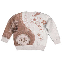 Bula Fiji Kid Ugly Christmas Sweater Brown Plumeria Masi Tapa Pattern - Polynesian Pride