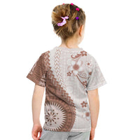 Bula Fiji Kid T Shirt Brown Plumeria Masi Tapa Pattern - Polynesian Pride