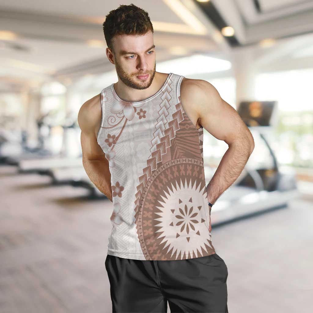 Bula Fiji Men Tank Top Brown Plumeria Masi Tapa Pattern - Polynesian Pride