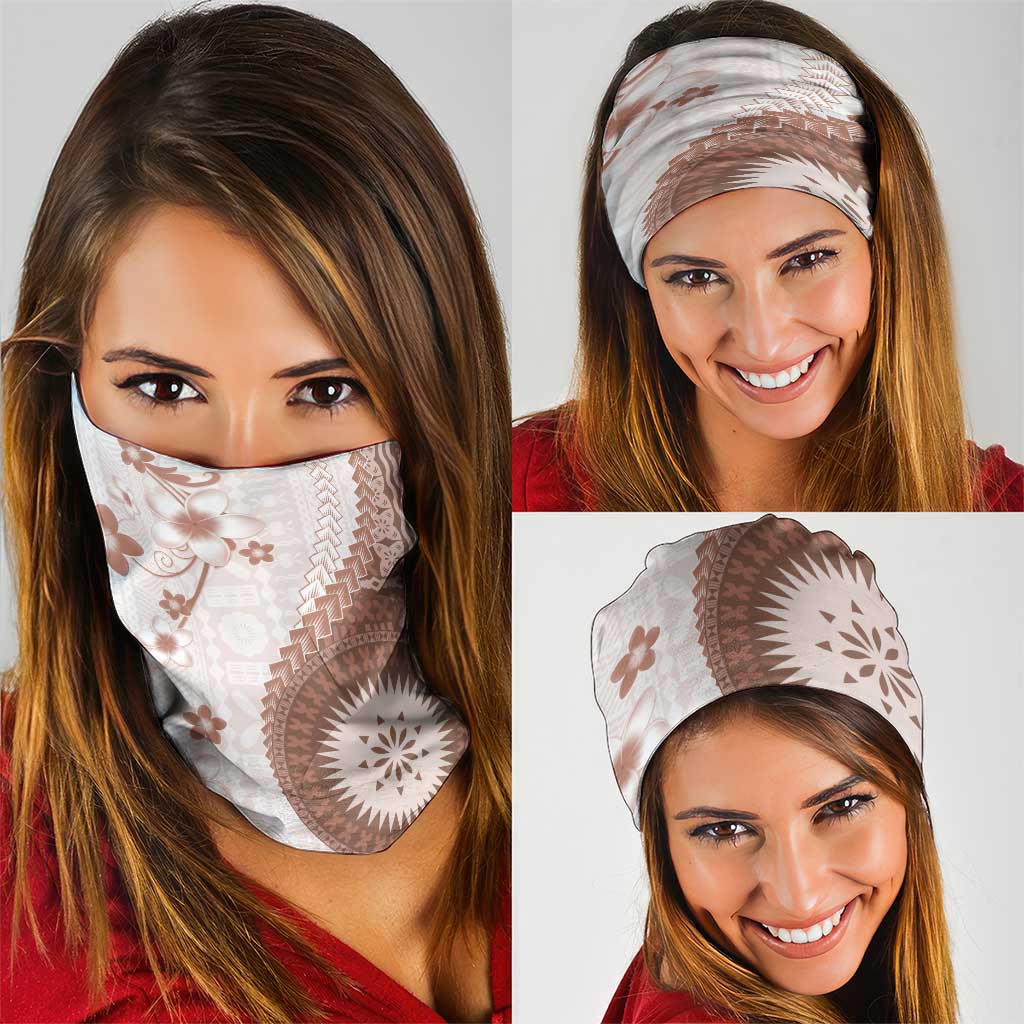 Bula Fiji Neck Gaiter Brown Plumeria Masi Tapa Pattern - Polynesian Pride