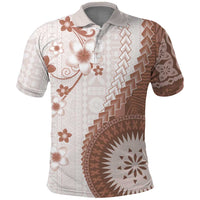 Bula Fiji Polo Shirt Brown Plumeria Masi Tapa Pattern LT05 Brown - Polynesian Pride
