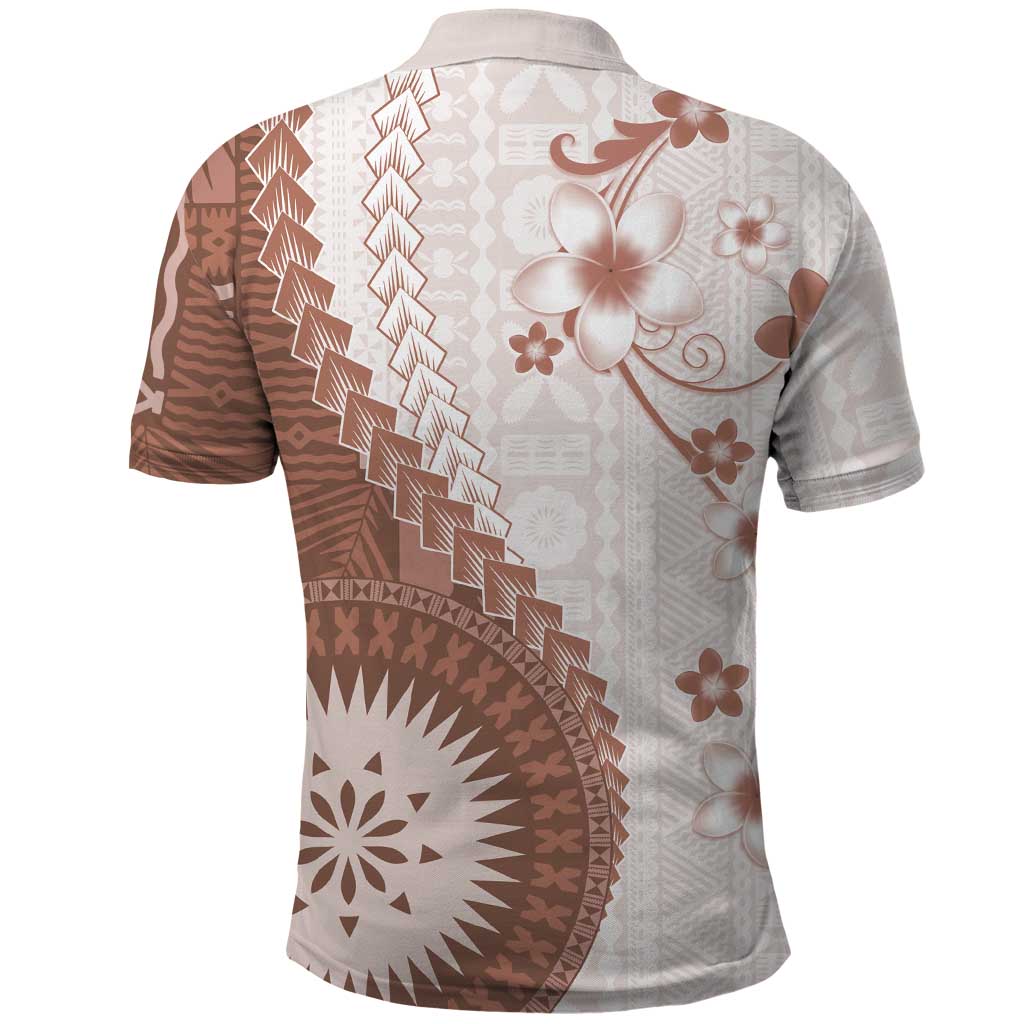 Bula Fiji Polo Shirt Brown Plumeria Masi Tapa Pattern LT05 - Polynesian Pride