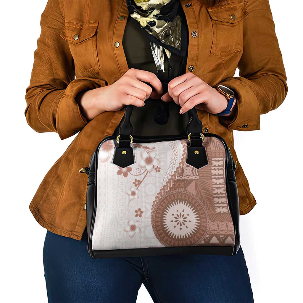 Bula Fiji Shoulder Handbag Brown Plumeria Masi Tapa Pattern - Polynesian Pride