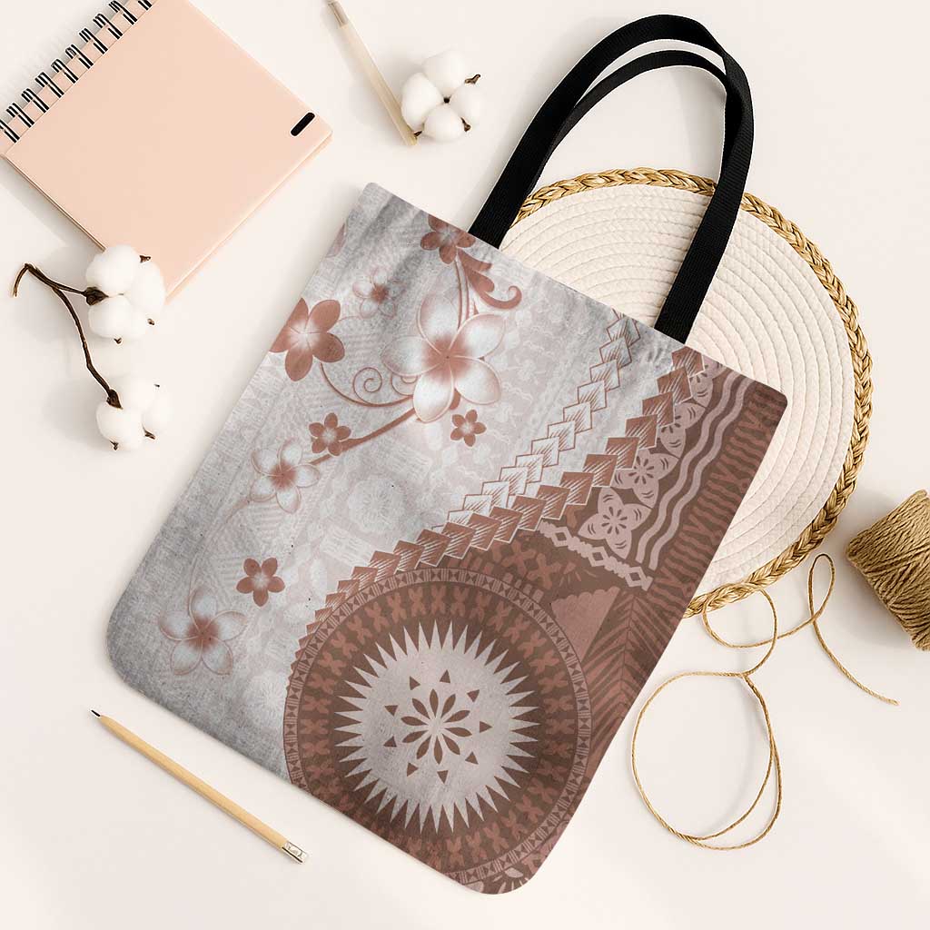 Bula Fiji Tote Bag Brown Plumeria Masi Tapa Pattern - Polynesian Pride