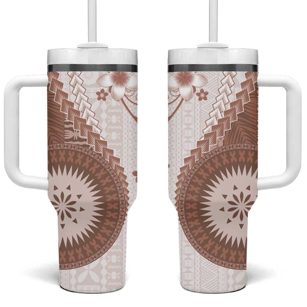 Bula Fiji Tumbler With Handle Brown Plumeria Masi Tapa Pattern LT05 One Size: 40 oz Brown - Polynesian Pride