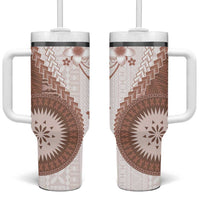 Bula Fiji Tumbler With Handle Brown Plumeria Masi Tapa Pattern LT05 One Size: 40 oz Brown - Polynesian Pride