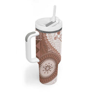 Bula Fiji Tumbler With Handle Brown Plumeria Masi Tapa Pattern LT05 - Polynesian Pride