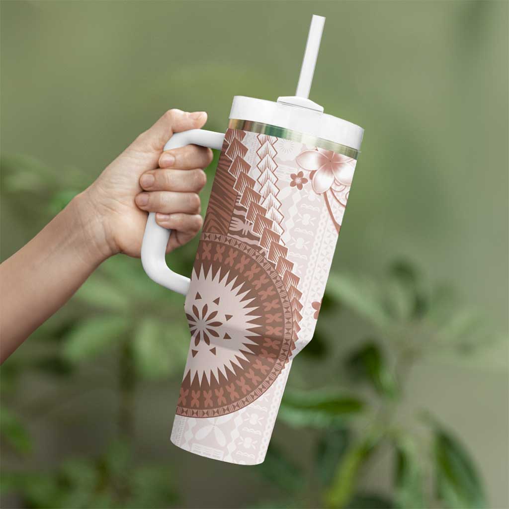 Bula Fiji Tumbler With Handle Brown Plumeria Masi Tapa Pattern LT05 - Polynesian Pride