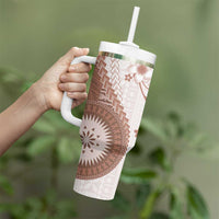Bula Fiji Tumbler With Handle Brown Plumeria Masi Tapa Pattern LT05 - Polynesian Pride