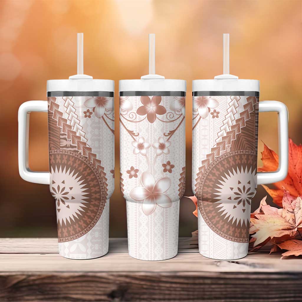Bula Fiji Tumbler With Handle Brown Plumeria Masi Tapa Pattern LT05 - Polynesian Pride