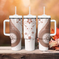 Bula Fiji Tumbler With Handle Brown Plumeria Masi Tapa Pattern LT05 - Polynesian Pride