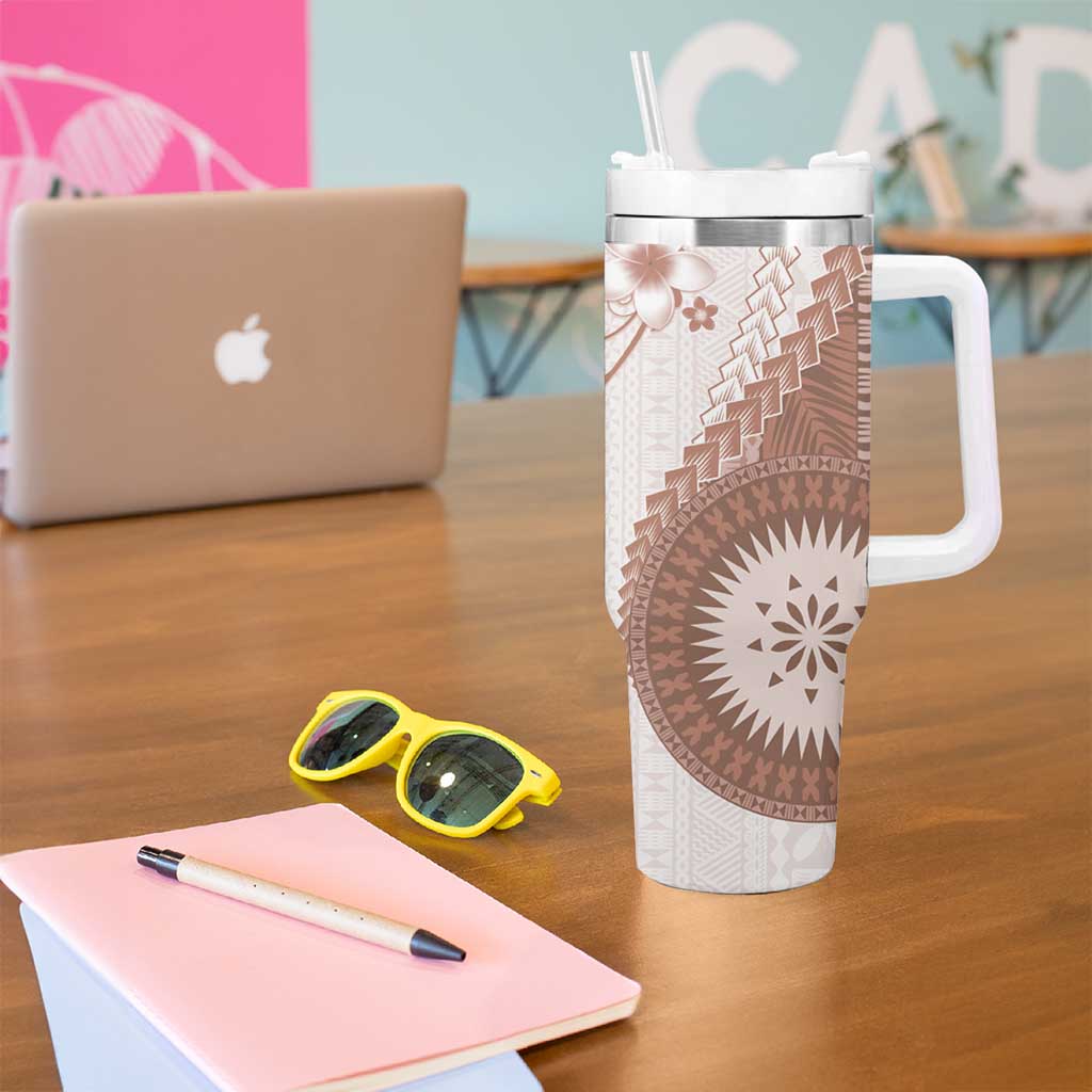 Bula Fiji Tumbler With Handle Brown Plumeria Masi Tapa Pattern LT05 - Polynesian Pride