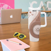Bula Fiji Tumbler With Handle Brown Plumeria Masi Tapa Pattern LT05 - Polynesian Pride