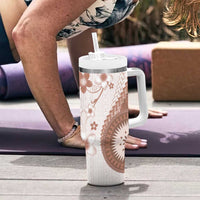 Bula Fiji Tumbler With Handle Brown Plumeria Masi Tapa Pattern LT05 - Polynesian Pride