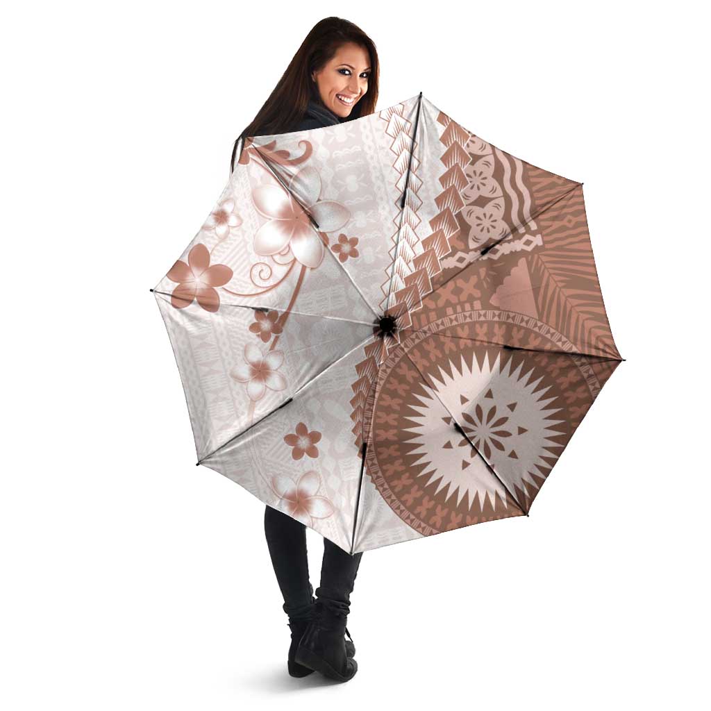 Bula Fiji Umbrella Brown Plumeria Masi Tapa Pattern - Polynesian Pride