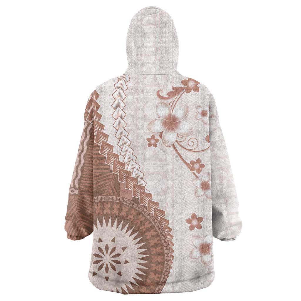 Bula Fiji Wearable Blanket Hoodie Brown Plumeria Masi Tapa Pattern - Polynesian Pride