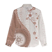 Bula Fiji Women Casual Shirt Brown Plumeria Masi Tapa Pattern LT05 - Polynesian Pride
