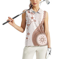 Bula Fiji Women Sleeveless Polo Shirt Brown Plumeria Masi Tapa Pattern - Polynesian Pride