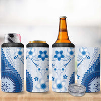 Bula Fiji 4 in 1 Can Cooler Tumbler Blue Plumeria Masi Tapa Pattern - Polynesian Pride