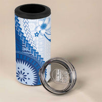 Bula Fiji 4 in 1 Can Cooler Tumbler Blue Plumeria Masi Tapa Pattern - Polynesian Pride