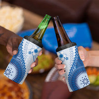 Bula Fiji 4 in 1 Can Cooler Tumbler Blue Plumeria Masi Tapa Pattern - Polynesian Pride