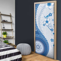 Bula Fiji Door Cover Blue Plumeria Masi Tapa Pattern - Polynesian Pride