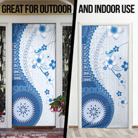 Bula Fiji Door Cover Blue Plumeria Masi Tapa Pattern - Polynesian Pride
