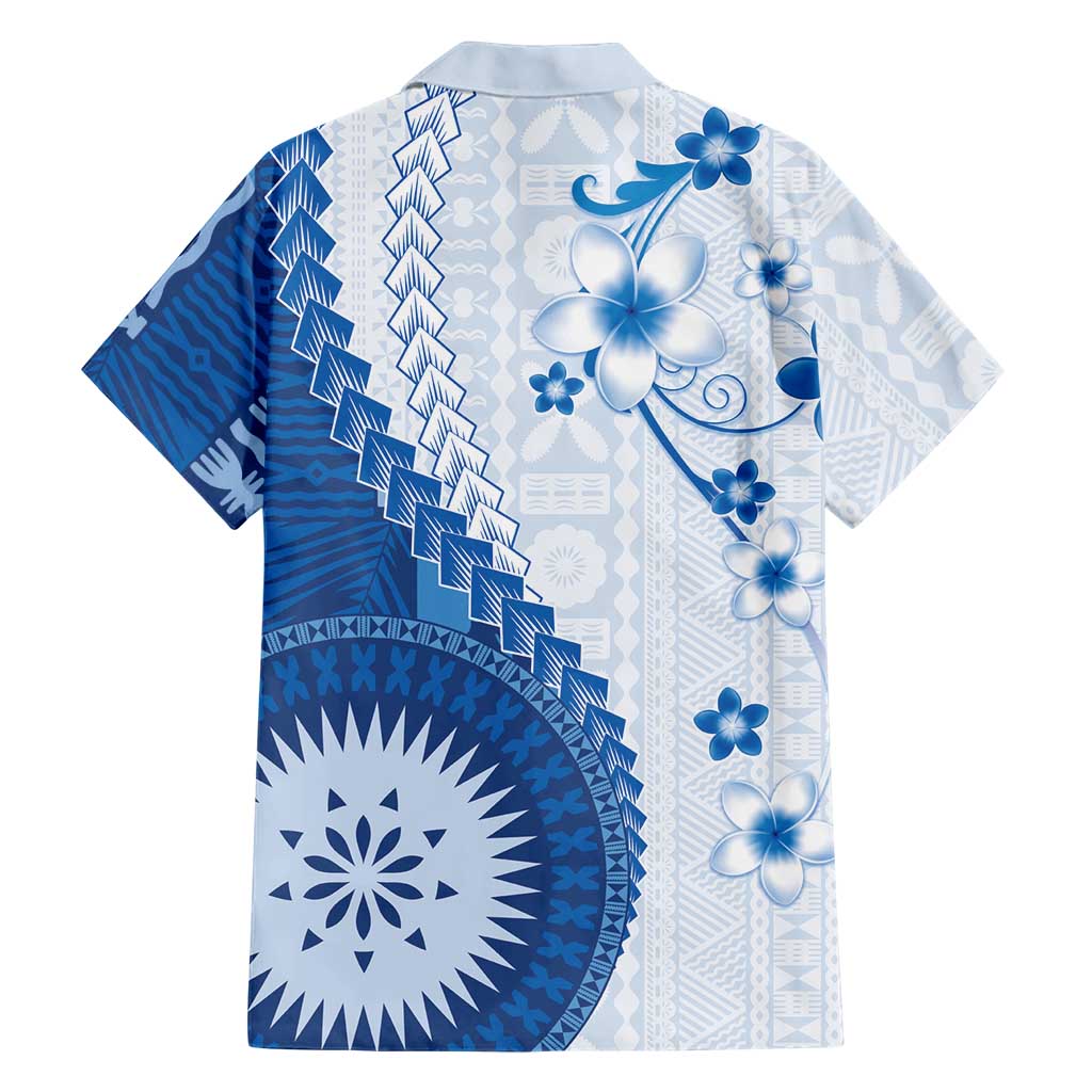 Bula Fiji Family Matching Off Shoulder Maxi Dress and Hawaiian Shirt Blue Plumeria Masi Tapa Pattern LT05 - Polynesian Pride