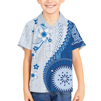 Bula Fiji Family Matching Summer Maxi Dress and Hawaiian Shirt Blue Plumeria Masi Tapa Pattern LT05 Son's Shirt Blue - Polynesian Pride