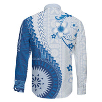 Bula Fiji Family Matching Tank Maxi Dress and Hawaiian Shirt Blue Plumeria Masi Tapa Pattern LT05 - Polynesian Pride