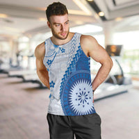 Bula Fiji Men Tank Top Blue Plumeria Masi Tapa Pattern LT05 Blue - Polynesian Pride
