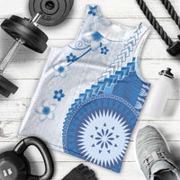 Bula Fiji Men Tank Top Blue Plumeria Masi Tapa Pattern LT05 - Polynesian Pride