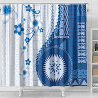 Bula Fiji Shower Curtain Blue Plumeria Masi Tapa Pattern LT05 - Polynesian Pride