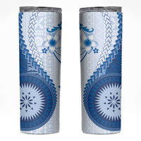 Bula Fiji Skinny Tumbler Blue Plumeria Masi Tapa Pattern LT05 Blue - Polynesian Pride