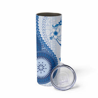 Bula Fiji Skinny Tumbler Blue Plumeria Masi Tapa Pattern LT05 - Polynesian Pride